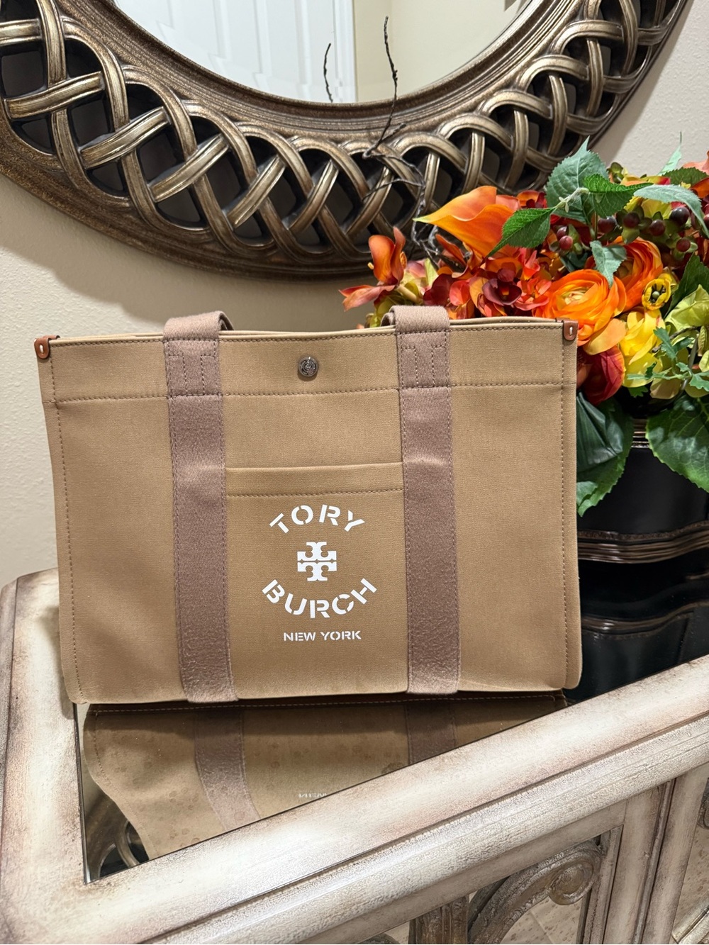 Tory Burch Brown Canvas Tote with Logo
